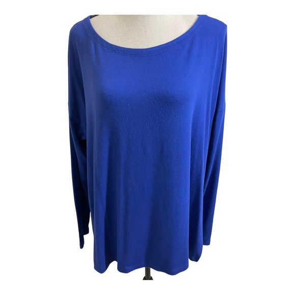 Eileen Fisher womens round neckline royal blue viscose blouse size large - Picture 2 of 10